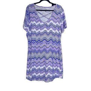 Just Be 2X Purple Abstract Wave Print Criss Cross Strappy Boho Mini Dress Beach
